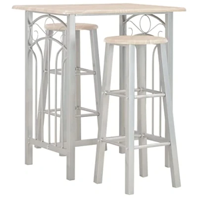 Image of vidaXL 3 Piece Bar Set Composed of Wood and Steel with Built In Footrests Versatile for Homes, Gardens, Bars, Pubs, or Restaurants, Weather Resistant Easy to Clean