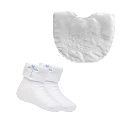 Image of Baby Boys &amp; Girls Christening Set, Bib Socks Gift White/Blue, 0 6 Months