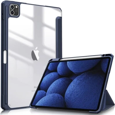 Image of FINTIE Hybrid Case Compatible with iPad Pro 11 Inch (2022/2021/2020/2018, 4th/3rd/2nd/1st Generation) Ultra Slim Shockproof Clear Cover w/Pencil Holder, Auto Wake/Sleep, Navy