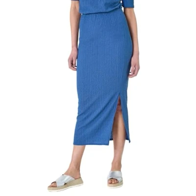 Image of Roman Originals Textured Stretch Midi Skirt for Women UK Ladies Everyday Holiday Spring Summer Comfy Soft Evening Vacation Work Party Denim Size 12