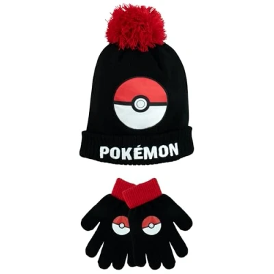 Image of Pokemon Hat And Gloves Set For Kids Girls Boys Winter Beanie Red One Size