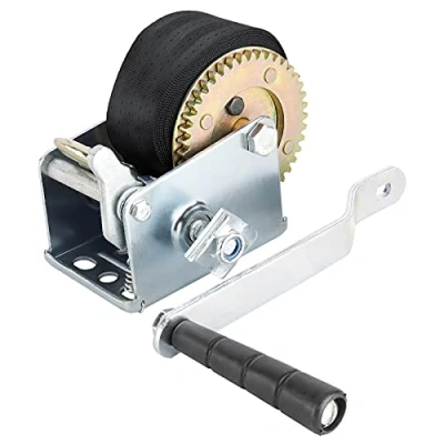 Image of FreeTec 6m 600lbs Hand Winch, Manual Boat Trailer Winch with Brake, Heavy Duty Polyester Strap Recovery Ratchet for (Black)