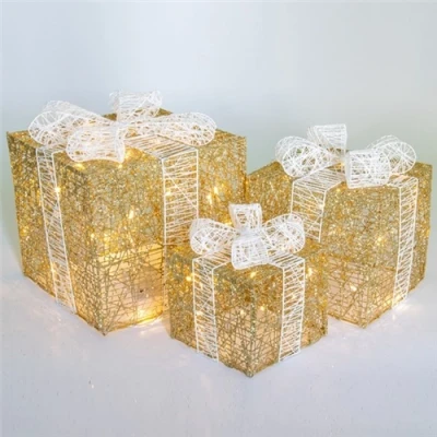 Image of Christmas Workshop Set Of 3 White and Gold LED Xmas Lightup Box