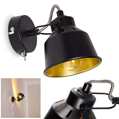 Image of hofstein Wall Light Safari, Adjustable lamp Made of Metal in Black/Gold, 1 Flame, x E14 socket, spot Retro/Vintage Design, Without Bulbs