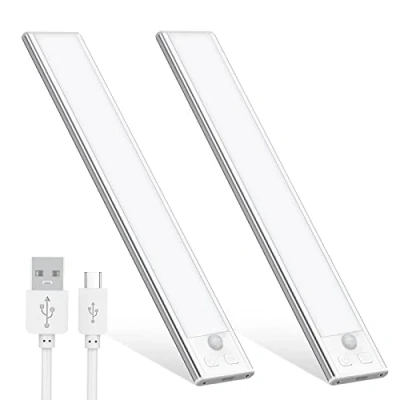 Image of OUILA Under Cabinet Kitchen Lights, 6000K Cold White 32 LED Motion Sensor Lights Indoor, 1000mAh USB C Rechargeable for Cupboard, (Cold White, 20.5cm 2Pack)
