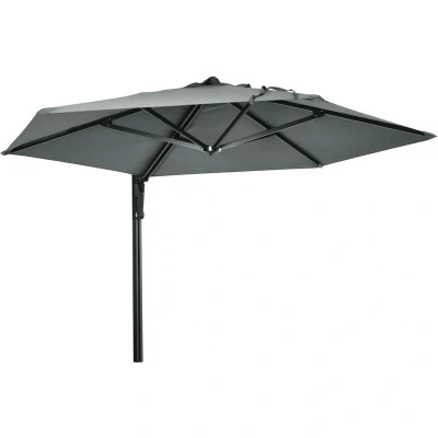 Image of Outsunny 2.5m Wall Mounted Parasol, Hand to Push Outdoor Patio Umbrella with 180 Degree Rotatable Canopy for Porch, Deck, Garden, 250 cm, Grey