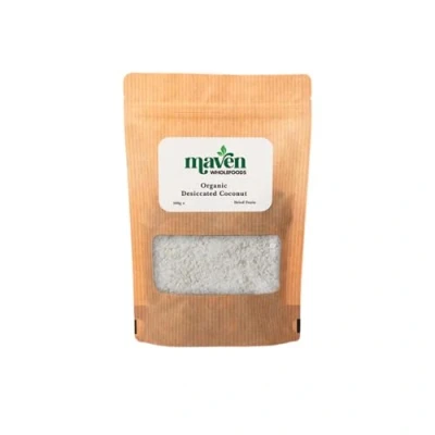 Image of Maven wholefoods Organic Desiccated Coconut 500g Raw GMO Free High Fibre &amp; Protein Certified Suitable for Vegetarian Vegan Packed Fresh in Resealable Bags (500g)