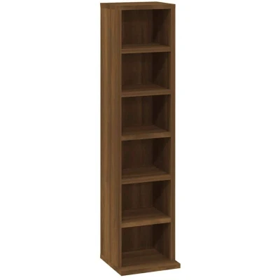 Image of vidaXL Brown Oak CD Cabinet Multifunctional Storage Solution, Engineered Wood, Ideal for Bedroom/Living room/Office 6 open Compartments 21x20x88 cm