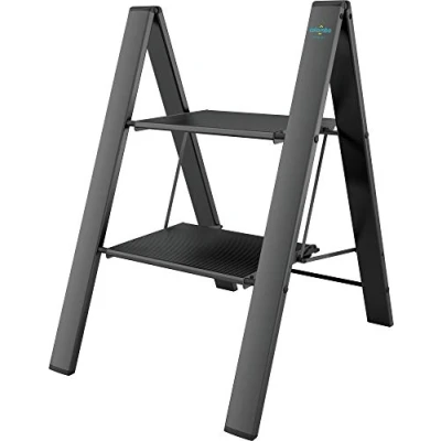 Image of Leonardo 2 Anodized Aluminium Steps Stool Black