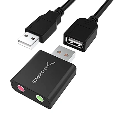 Image of SABRENT USB Audio Adapter, External Sound Card, 3.5mm to Headphone Stereo DAC with TRRS, extension included (AU EMCB)