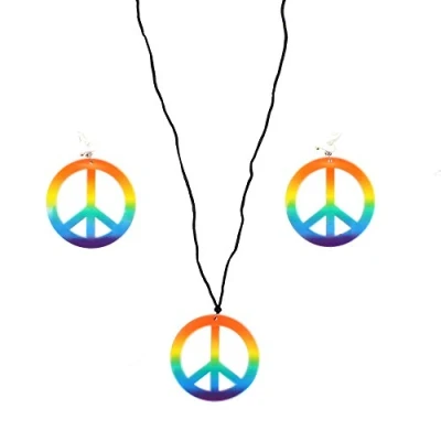 Image of Zac&#039;s Alter Ego Rainbow CND Peace Sign Earrings &amp; Necklace Set
