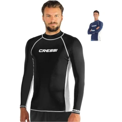 Image of Cressi Men&#039;s Man Long Sl Rash Guard, Black/White, M 3 36 38 UK