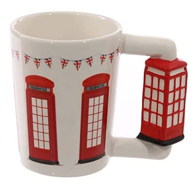 Image of Puckator London Icons Red Telephone Box Ceramic Shaped Handle Tea Coffee Mug Funny Home Accessories Cute Gifts for Girlfriend Large Mugs Men Women Hot Drinks Cups Presents Secret Santa Gift