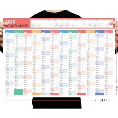 Image of 2025 Wall Planner A1 Size (84cm x 59cm) Multicolour Full Year to View Calendar Home Office Work Runs January December (Multicoloured)
