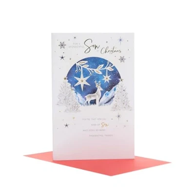 Image of UK Greetings Christmas Card for Son Snowy Scene Design