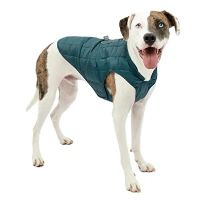 Image of Kurgo Loft Jacket, Reversible Dog Coat, for Cold Weather, Water resistant Jacket with Reflective Trim, Ink Blue/Seaglass, Medium