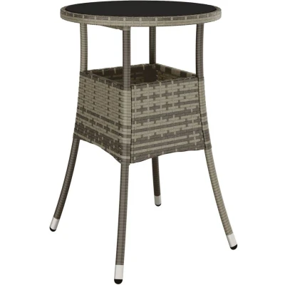 Image of vidaXL Poly Rattan Garden Table with Tempered Glass Top Stylish &amp; Durable Patio Furniture in Grey Assembly Required