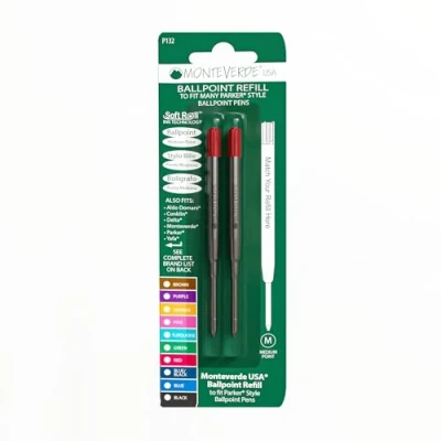Image of Monteverde Medium Ballpoint Soft Roll Refill for Parker Pens Red (Pack of 2)