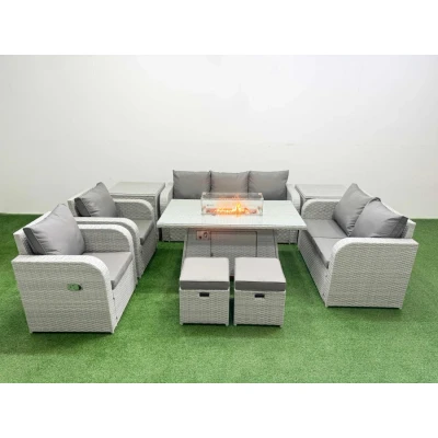 Image of Fimous PE Rattan Garden Furniture Set Reclining Chair Sofa Double Love Seat 2 Seater Lounge Firepit Dining Table Stools Side Light