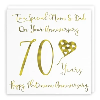 Image of Hunts England Mum And Dad Parents 70th Anniversary Card To A Special &amp; On Your 70 Years Happy Platinum Milano Collection