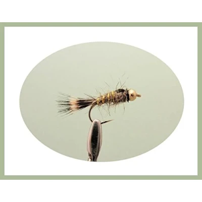 Image of Gold head Hares Ear Nymph Trout Fishing Flies,12 Pack, Mixed 10/12/14/16