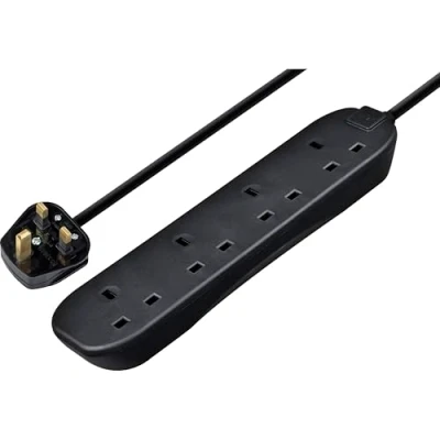 Image of Masterplug Four Socket Extension Lead, Unswitched, 5 Metre Cable, 4 Way Plug Power Strip, Basic Power, White, 13A, 4G, 5m, BFG5N