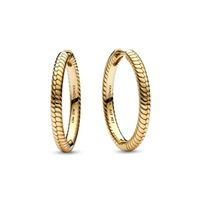 Image of Pandora Moments Snake chain pattern 14k gold plated hoop earrings