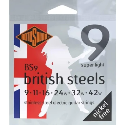 Image of Rotosound BS9 Stainless Steel Super Light Gauge Electric Guitar Strings (9 11 16 24 32 42), White Black Red Blue