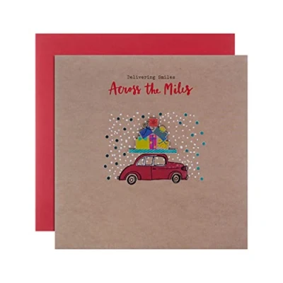 Image of Hallmark Christmas Card From Across The Miles Contemporary Illustrated Design, 25561103, Multicoloured