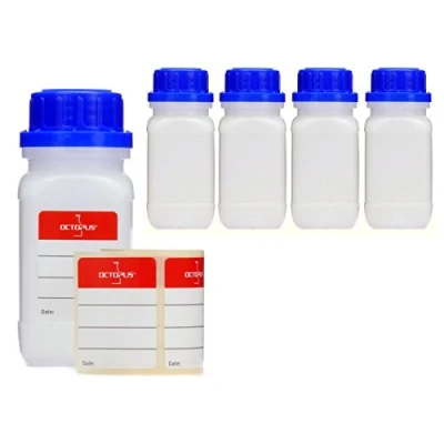 Image of 5 x Wide Neck Bottles with Screw, Chemicals, Labor Bottle Lid Can Be Used As A Storage Container for Lab Kitchen or Domestic Use, transparent, 5x 100 ml