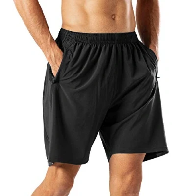 Image of HMIYA Men&#039;s Casual Sports Quick Dry Workout Running or Gym Training Short with Zipper Pockets(Black,3XL)