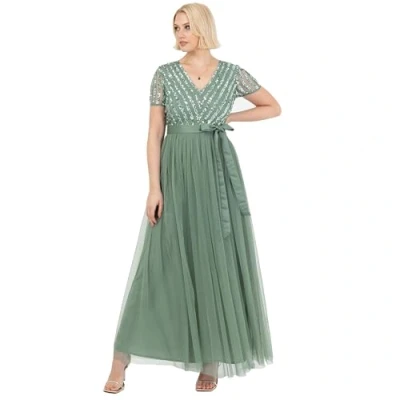 Image of Maya Deluxe Women&#039;s Maxi Dress Ladies Bridesmaid V Neck Ball Gown Short Sleeves Long Elegant Empire Waist Wedding, Deep Mint, 14