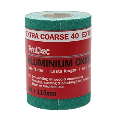 Image of ProDec 5m Roll 40 Grit Extra Coarse Grade Green Aluminium Oxide Abrasive Sanding Paper for Wood, Paint, Plaster, Filler, Metal and More, 115mm Wide Sandpaper Compatible with Machine Sanders