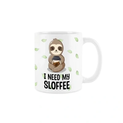 Image of Purely Home Novelty Sloth Mug I Need Coffee Animal Pun Gift Tea/Coffee Present White