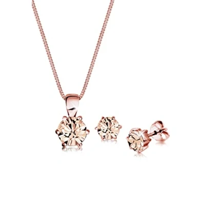 Image of Elli Jewelry Set Ladies Classic Solitaire Pendant Stud Earrings with Crystals in 925 Sterling Silver Rose Gold Plated