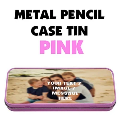 Image of Personalised with Your own Text/Image/Any Name Themed Metal Pencil Case Tin,Christmas Custom Gift. (Pink)