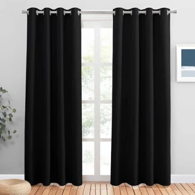 Image of PONY DANCE Blackout Curtains Eyelet Room Darkening Privacy Protected Long Window Drapes Halloween Decorations for Sliding Glass Door, Set of 2, 46 by 90 in