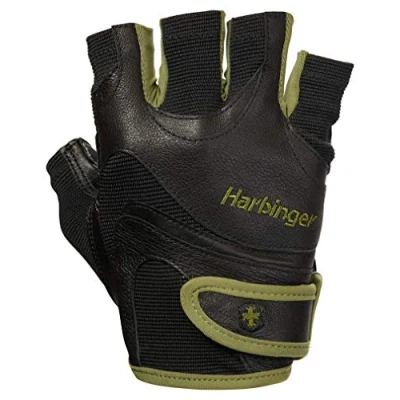 Image of Harbinger FlexFit Men&#039;s Weight Lifting Gloves, Wash and Dry Leather, Vented StretchBack Mesh Gym Green, S