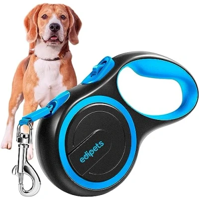 Image of Edipets, Extendable Dog Leash, Retractable, 3, 5 and 8 Metres, Flexible Tape for Training Walking, with Safe Brake, Design Comfortable Grip (Blue, Metres up to 20kg)