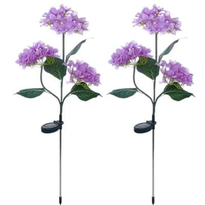 Image of Solar Garden Lights Outdoor Waterproof,Hydrangea Lights,Solar Ornaments LED Realistic Flower Decorative,Garden Stake for Pathway Yard Patio Decorations (2PCS Purple)