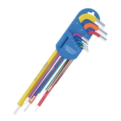 Image of Draper Expert Metric Extra Long Arm Hex Key Set, Colour Coded (9 Piece)