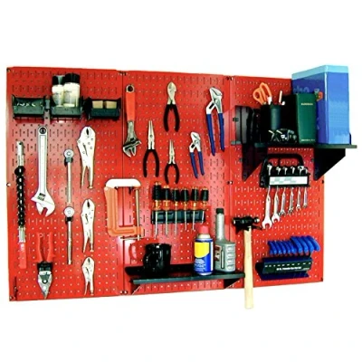 Image of Wall Control 30 WRK 400RB Standard Workbench Metal Pegboard Tool Organizer,Red/Black