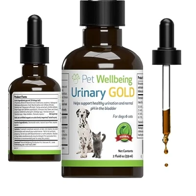 Image of Pet Wellbeing Urinary Gold for Dogs Supports Tract Health, Normal pH Veterinarian Formulated Herbal Supplement 2 oz (59 ml)