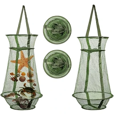 Image of 2 x Fish Folding Cage Crabbing Basket Foldable Fishing Trap Net with Mesh Collapsible Keep for Lures, Crayfish, Crab, Fishes, Smelt, Minnows, Shrimps, Lobsters
