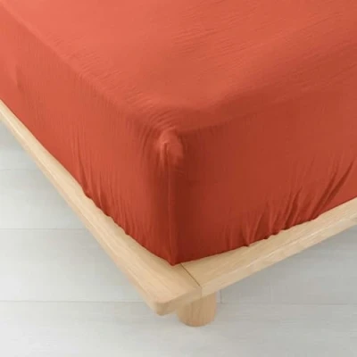 Image of douceur d&#039;intérieur, Fitted Sheet (140 x 190 cm) Angelia Terracotta, Cotton Gauze