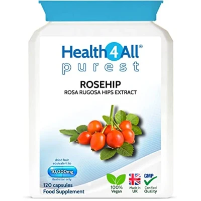 Image of Health4All Rosehip 10000mg 120 Capsules (V) (not Tablets) Purest no additives. Vegan Quality Joint Support Supplement