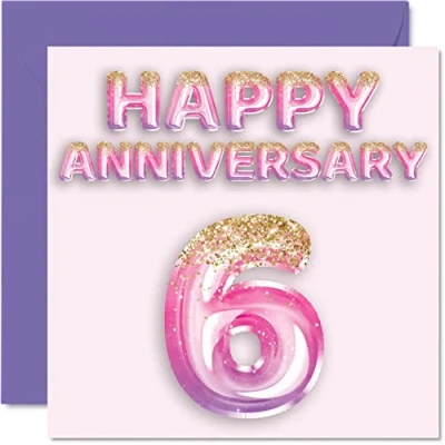 Image of Pretty Iron Anniversary Card for Wife Girlfriend Husband Boyfriend Pink Purple Glitter Balloons Happy 6th Cards from Family, 145mm x Greeting Sixth Anniversaries