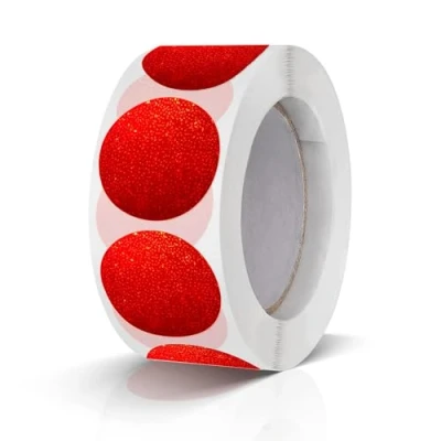 Image of Round Stickers Red 1 Inch Circle Labels Color Coding Glitter Sparkle Dot Sticker Waterproof Removable Roll of 500