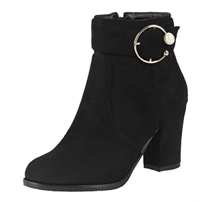 Image of Onewus Fashion Women Ankle Boots with Mid Block Heel (Black,7 UK)