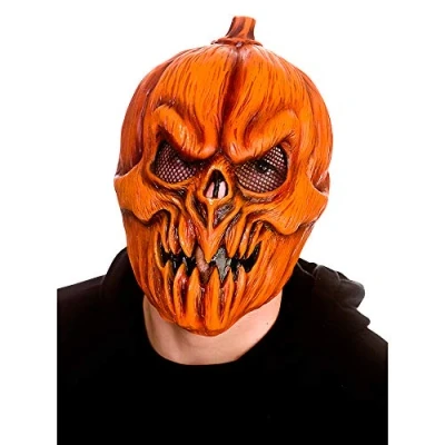 Image of Wicked Costumes Adult Killer Pumpkin Latex Mask Halloween Fancy Dress Accessory